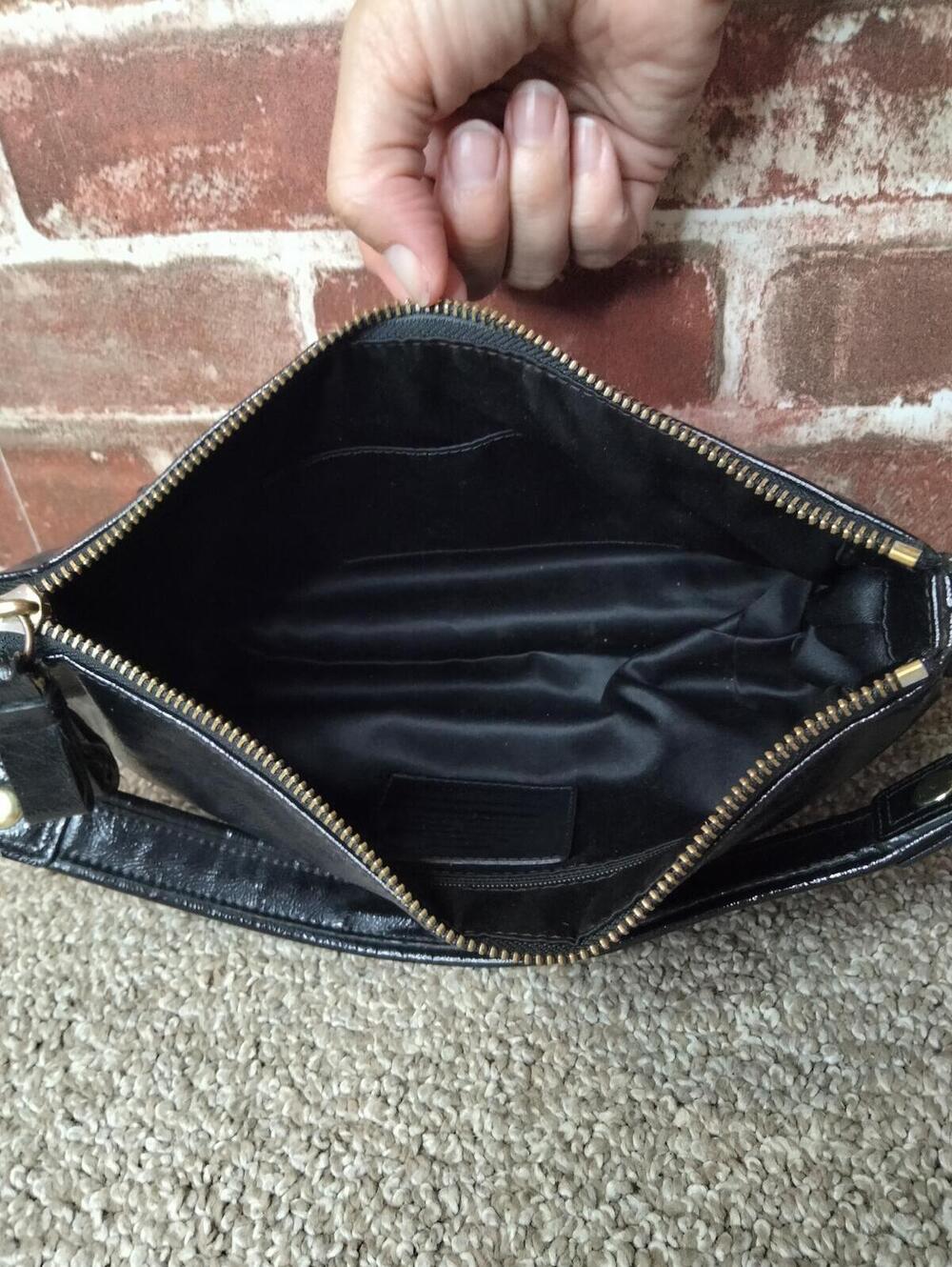 Coach Poppy Storypatch Hobo Bag Black Shimmer Leather Glam Purse F20017 - Picture 9 of 9